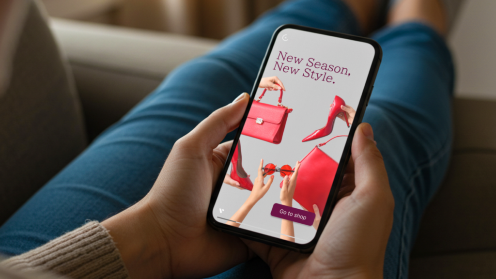 A hand holding a mobile phone with interstitial ad format in full view